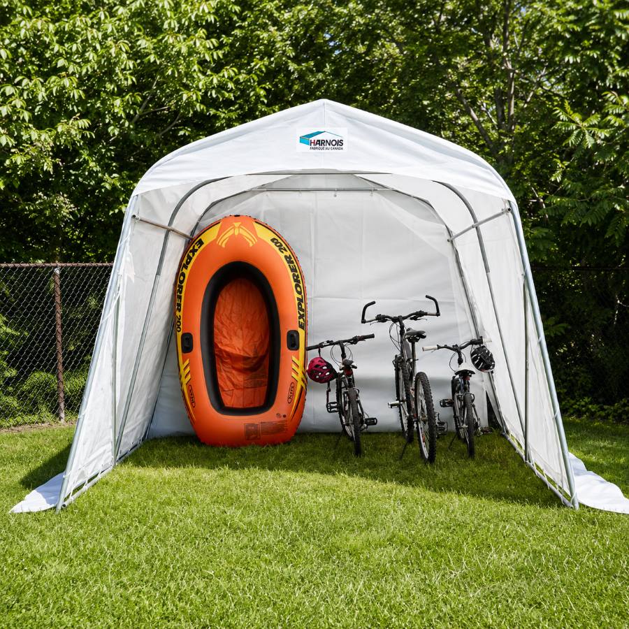 Harnois XR-810 utility shelter used for storing outdoor equipment