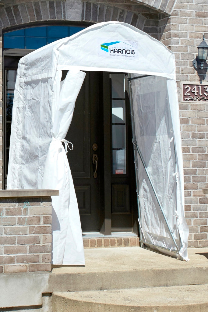 Harnois vestibule installed over a front entrance with steps
